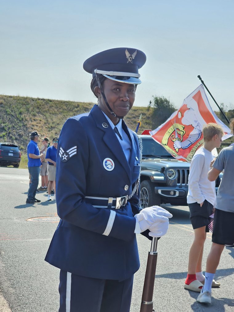 Post 7829 honor guard member at the July 4th parade in Monument